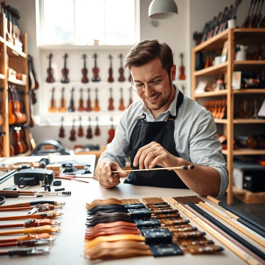 Violin bow with fresh hair