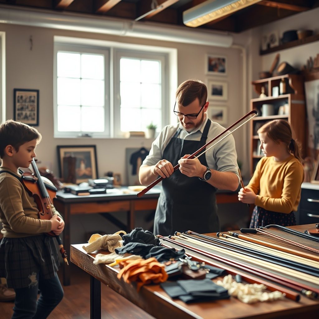 Violin bow rehairing workshop