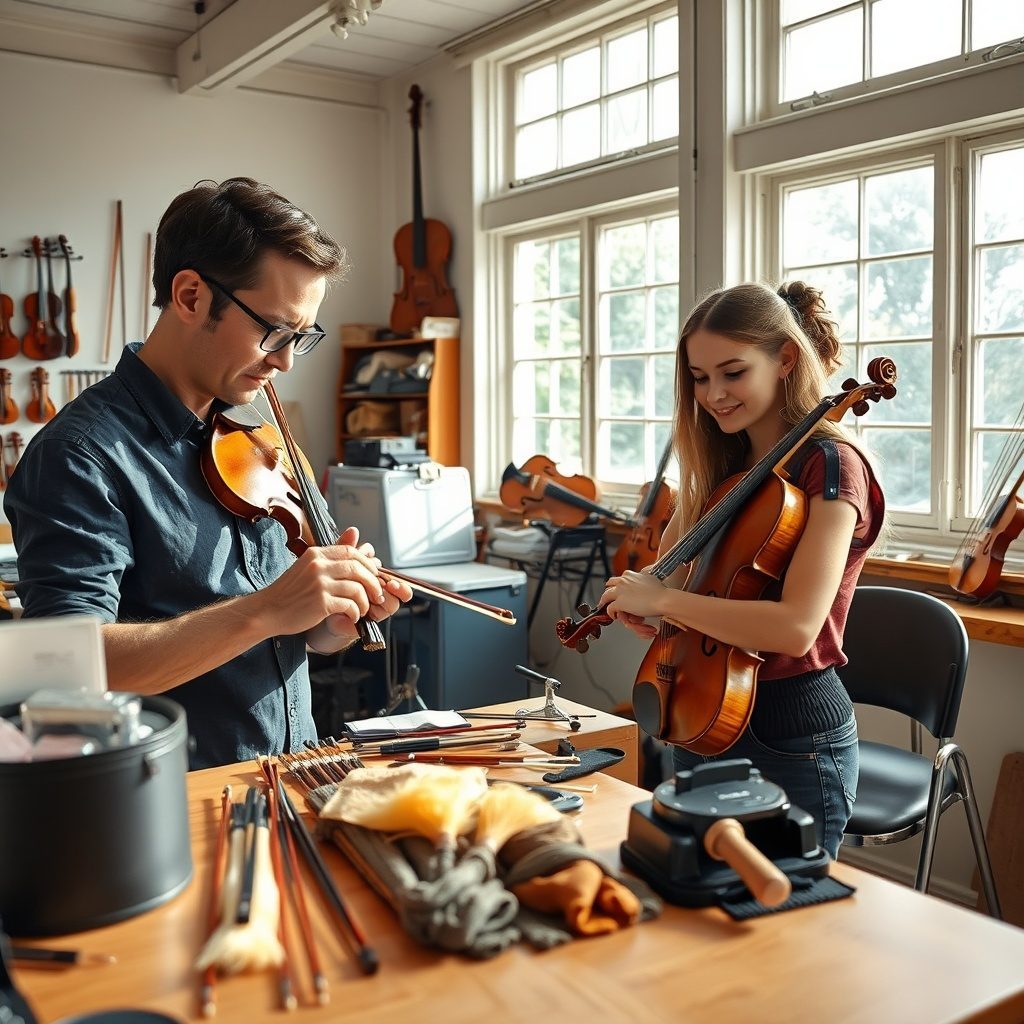 Violin bow rehair workshop